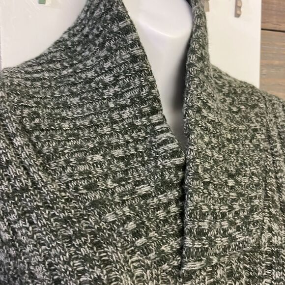 Lambs Wool Blend Heather Green Long Sleeve Cable Knit Cross Cowl Neck Sweater-PL - Picture 7 of 13
